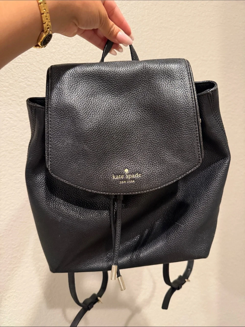 kate spade Black Pebbled Leather Drawstring Backpack